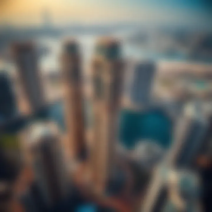 An aerial view of Dubai's skyline featuring a cluster of chic residential towers.