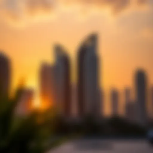 A stunning sunset view of Dubai's chic towers reflecting golden hues.