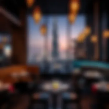 Cozy Ambiance with Burj Khalifa Cozy ambiance of a restaurant with Burj Khalifa visible