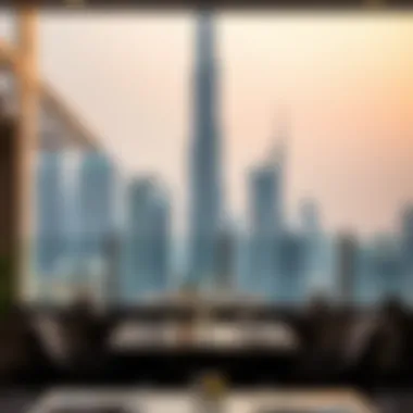 Terrace Dining with Burj Khalifa View Stunning view of Burj Khalifa from a restaurant terrace