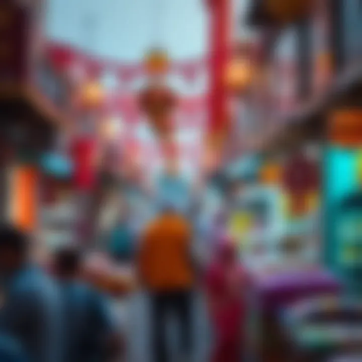 A vibrant market scene showcasing Eid shopping experiences