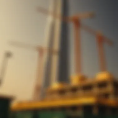 Burj Khalifa Under Construction Construction site of Burj Khalifa with cranes and materials