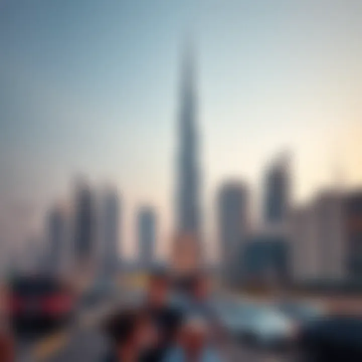 Dubai Skyline Highlighting Burj Khalifa Dubai skyline featuring Burj Khalifa and surrounding buildings