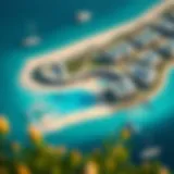Stunning aerial view of Blue Waters Island showcasing luxury residences and beach