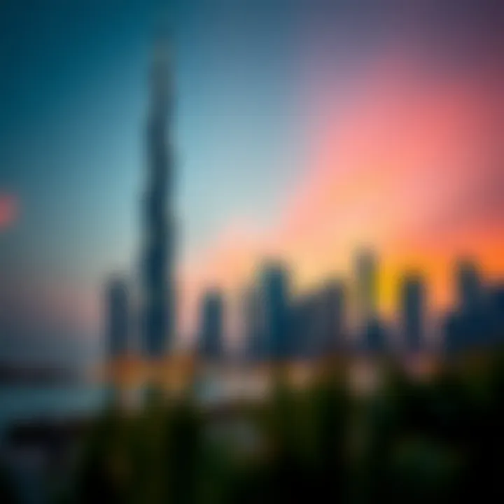 Dubai Creek Tower at Dusk Sunset view of Dubai Creek Tower illuminating the skyline