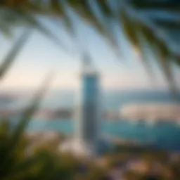 Aerial view of Palm Tower showcasing its unique architectural design