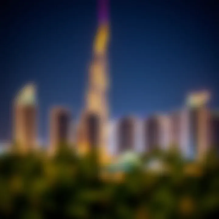 Night View of Palm Tower Night view of Palm Tower illuminated against the Dubai skyline