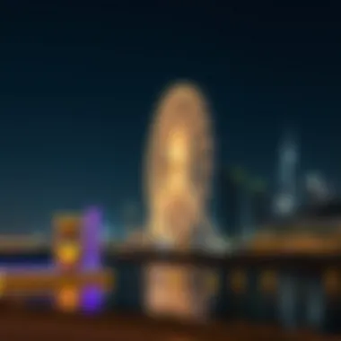 Dubai Wheel Illuminated at Night Nighttime illumination of the Dubai Wheel against the city skyline