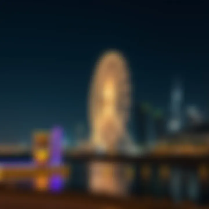 Dubai Wheel Illuminated at Night Nighttime illumination of the Dubai Wheel against the city skyline