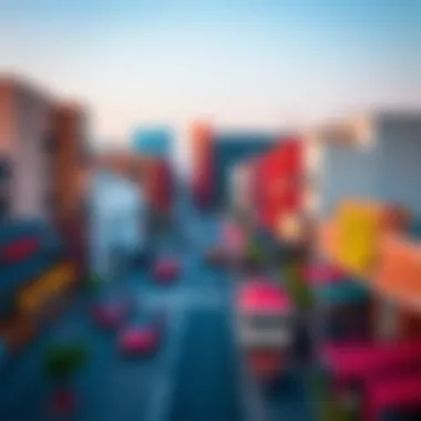 Vibrant Streetscape of the Design Quarter Aerial shot highlighting the vibrant streets of the Design Quarter