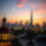 Dubai's Skyline at Sunset During Ramadan A vibrant view of Dubai's skyline illuminated at sunset during Ramadan.