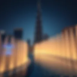 Burj Khalifa Fountains illuminated at night
